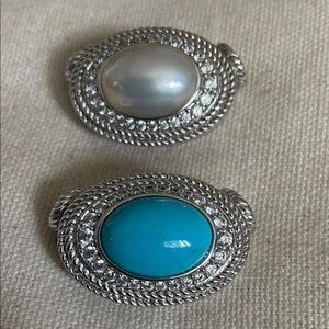 Judith Ripka turqoise & faux pearl CZ pendant enhancer set